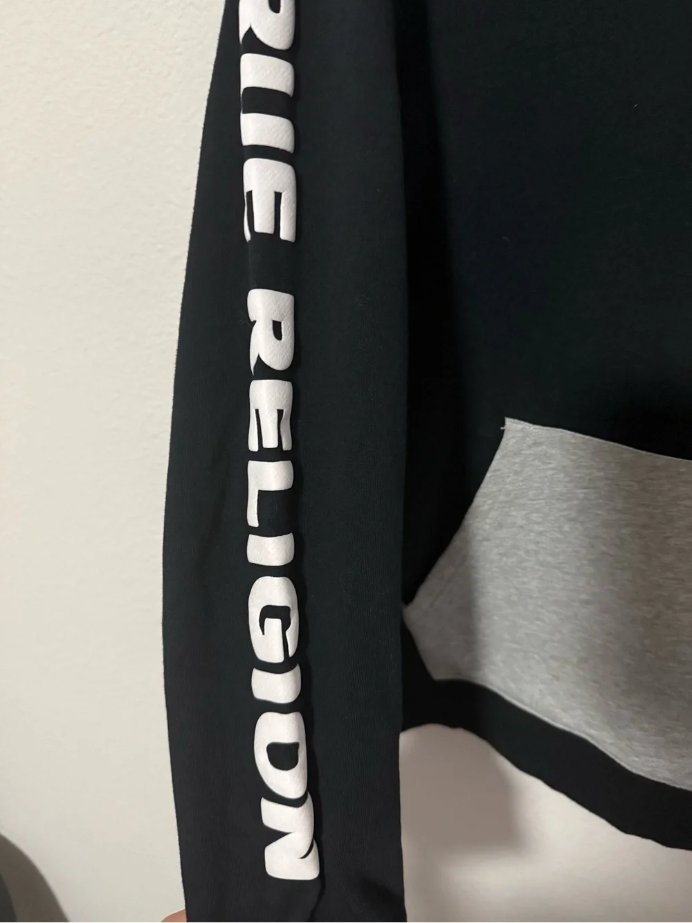 True Religion Black Hoodie with Gray Hood Lining M2